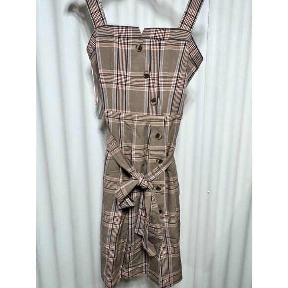 Gal Meets Glam Dress Madison Tie Front Retro 60s Apron Pinafore Plaid Pink Sz 6 - Picture 5 of 8